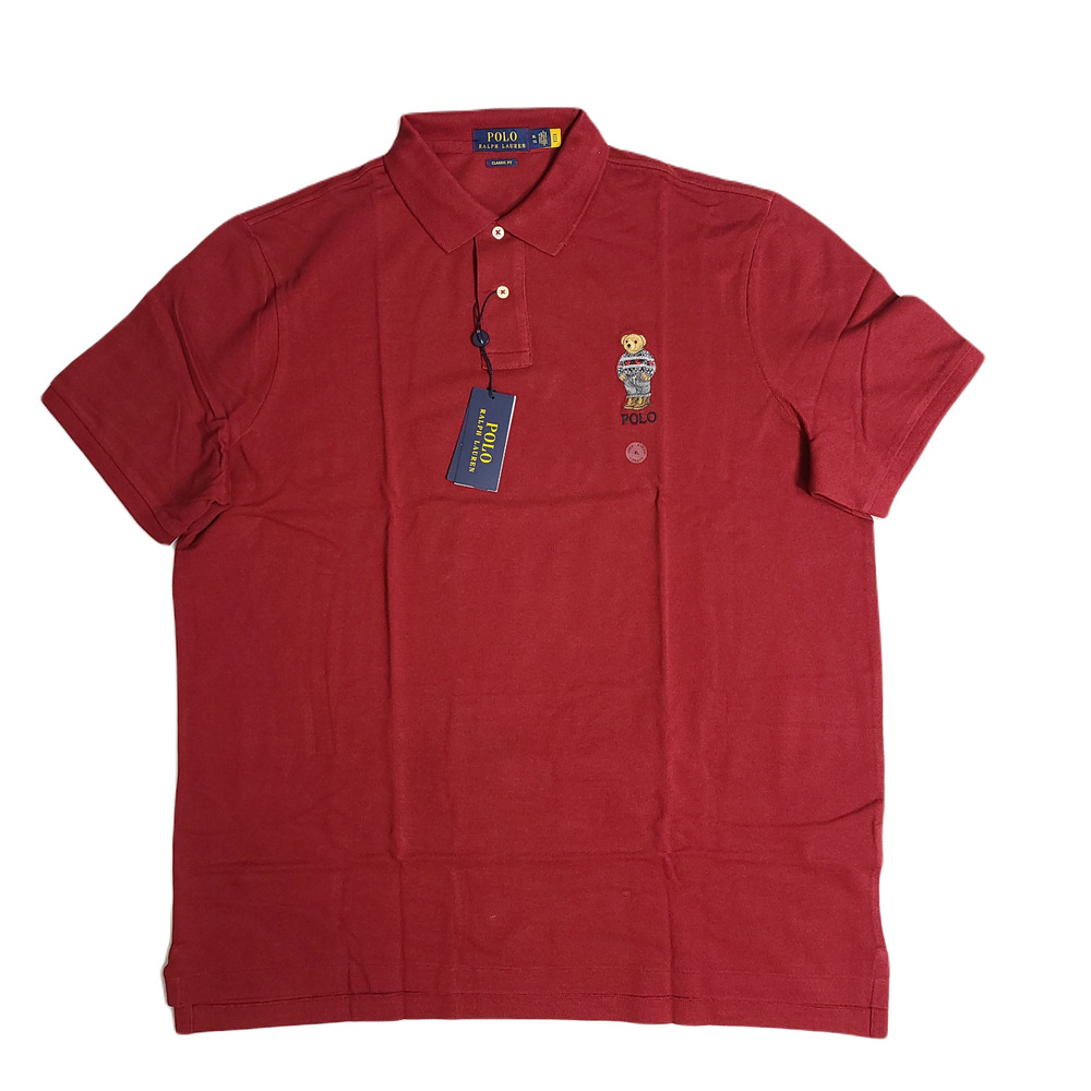 Polo Ralph Lauren Mens XL Polo Shirt w/ Military Army Camo Bear Burgundy Red - Picture 2 of 7